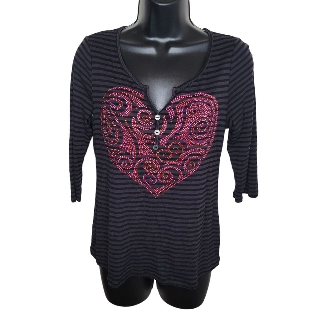 One World striped studded heart shirt top Medium